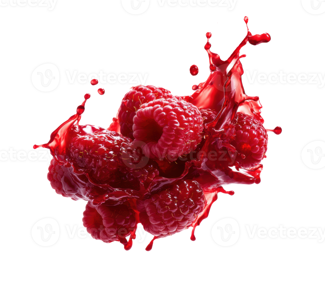 Fresh raspberries with splashes of juice for culinary delight png