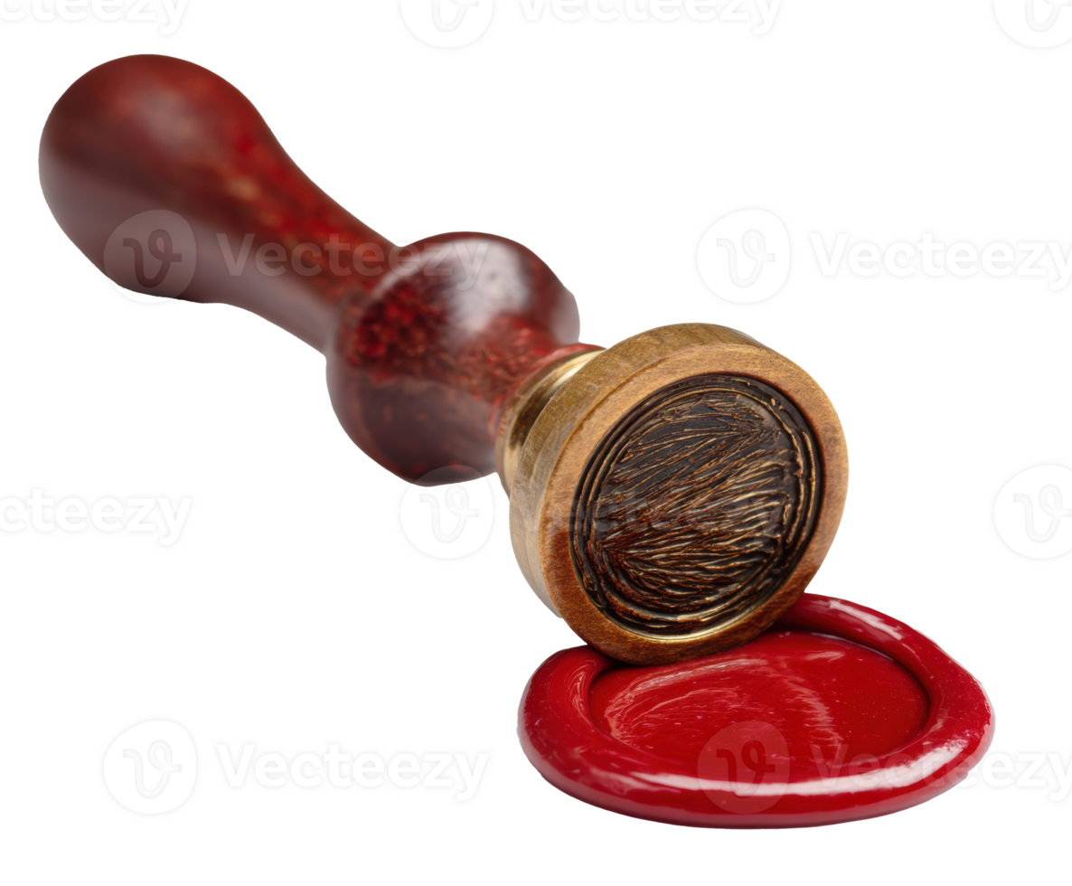 Wax seal stamp with red wax on white surface for invitations png