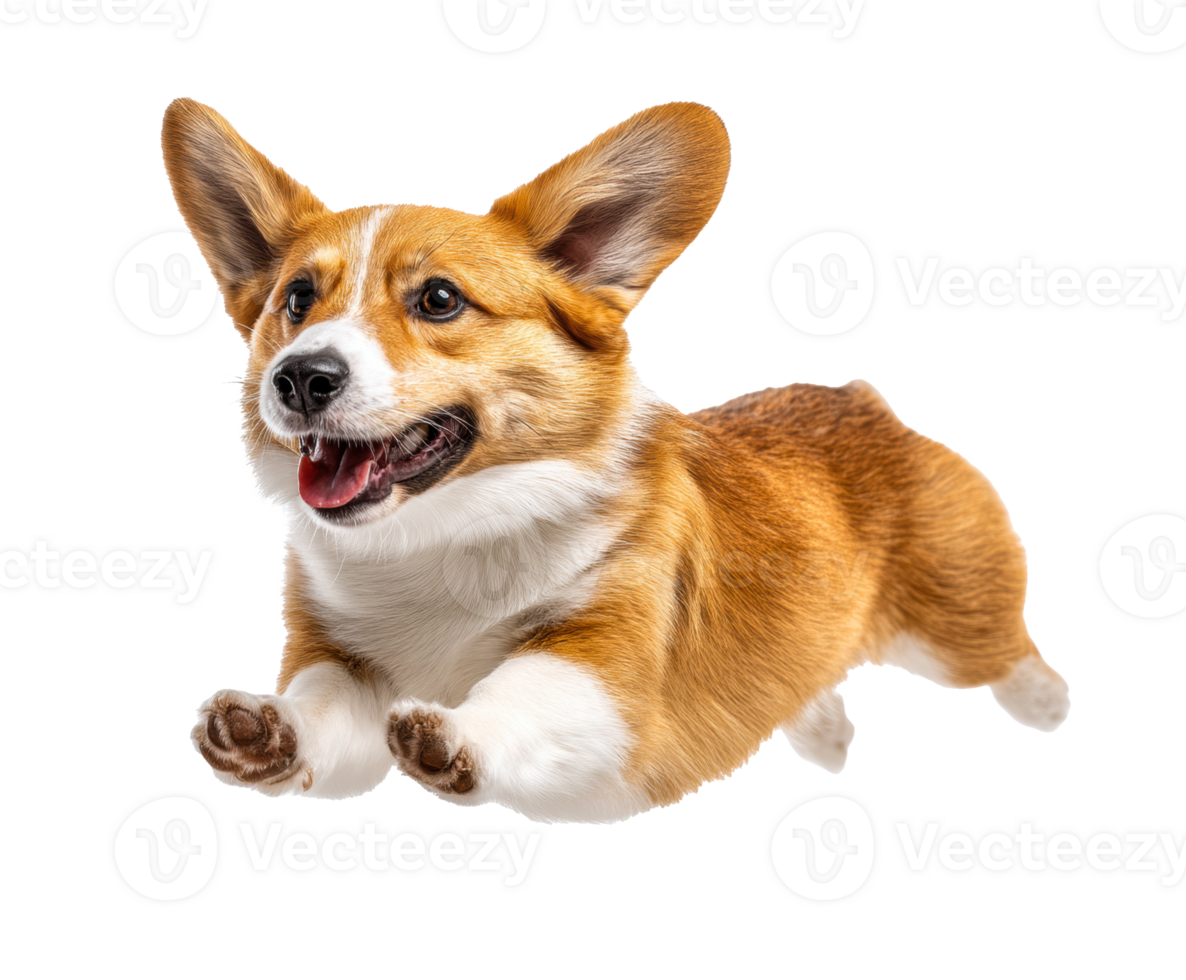 Energetic corgi jumping in playful furry action png