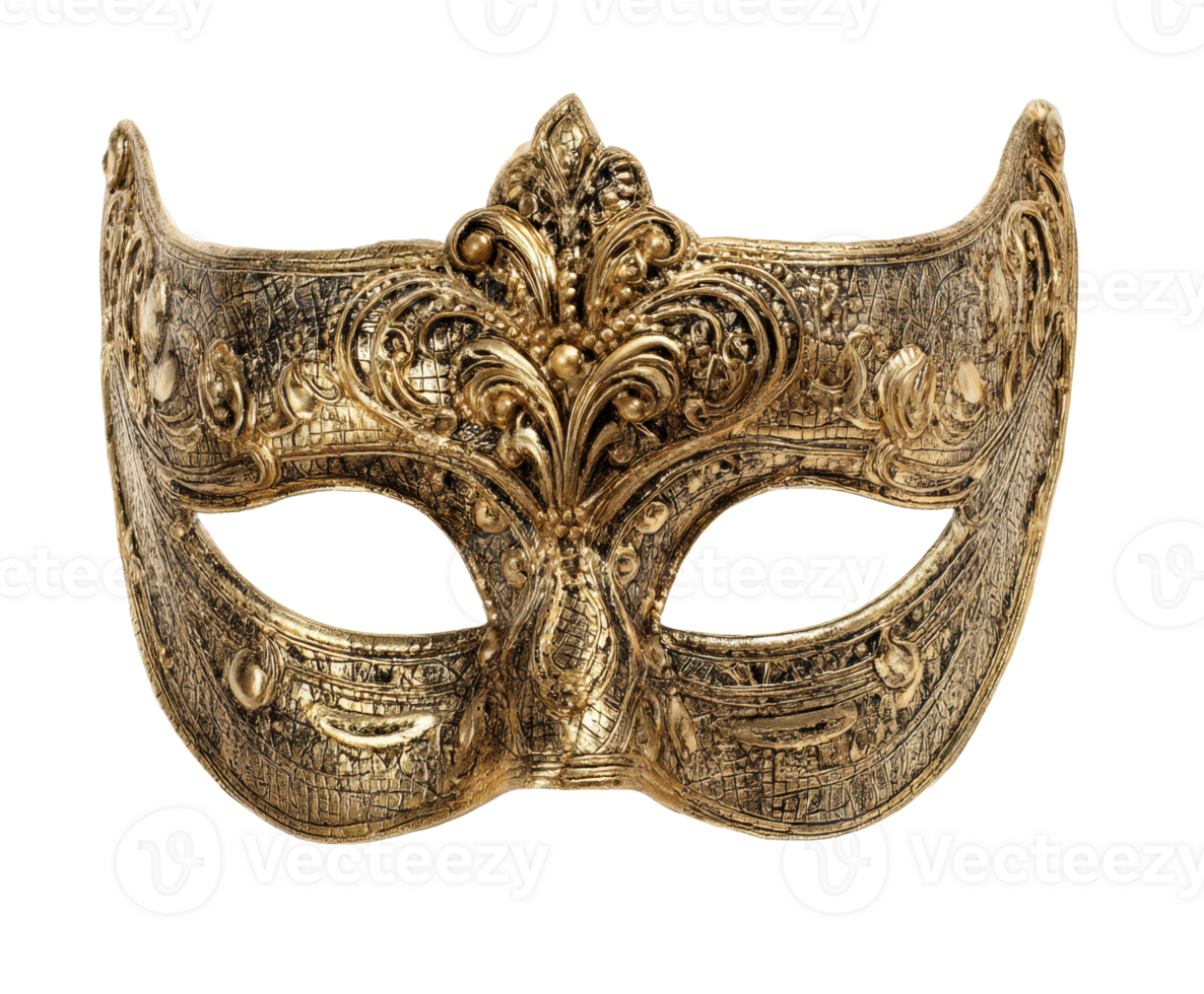 Ornate gold mask with intricate designs for masquerade events png