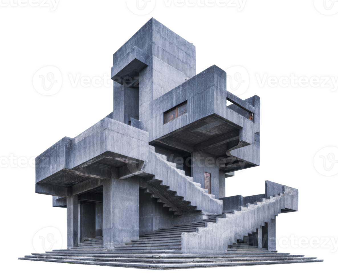 Modern concrete architecture with unique stair design in urban setting png