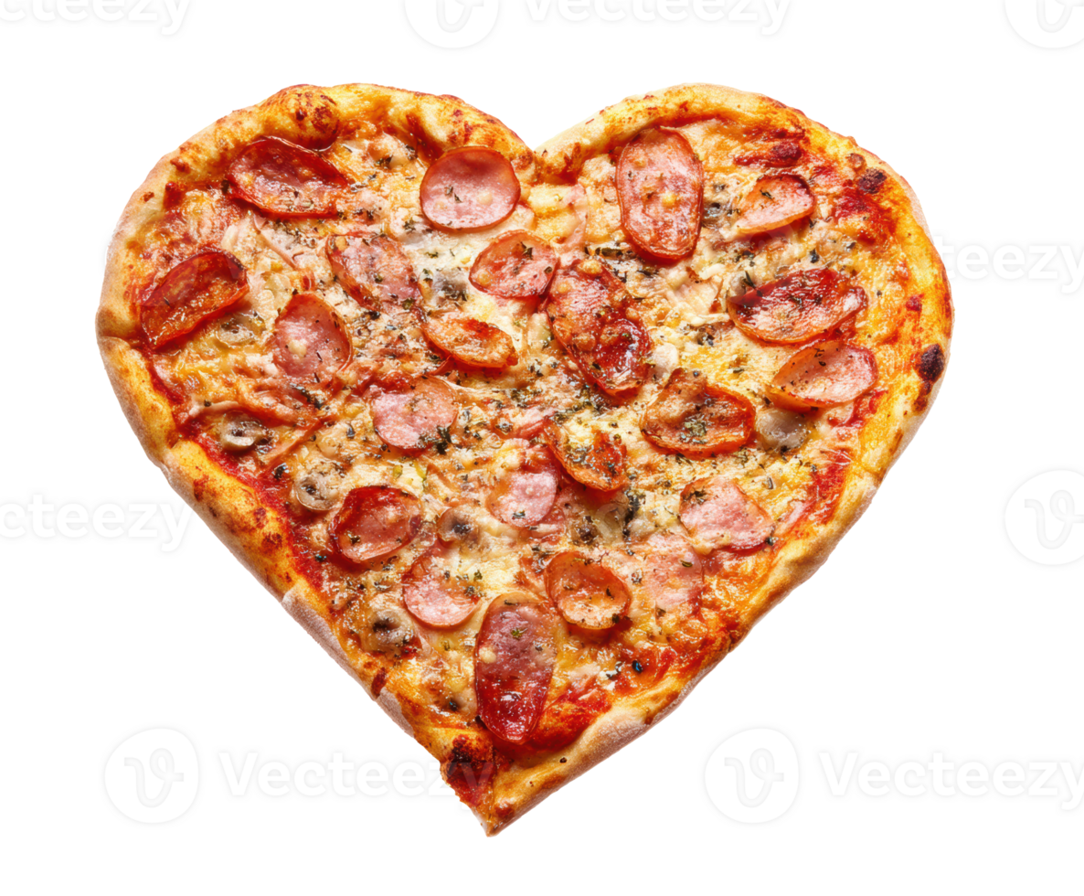 Heart-shaped pizza with pepperoni slices for romantic occasions png