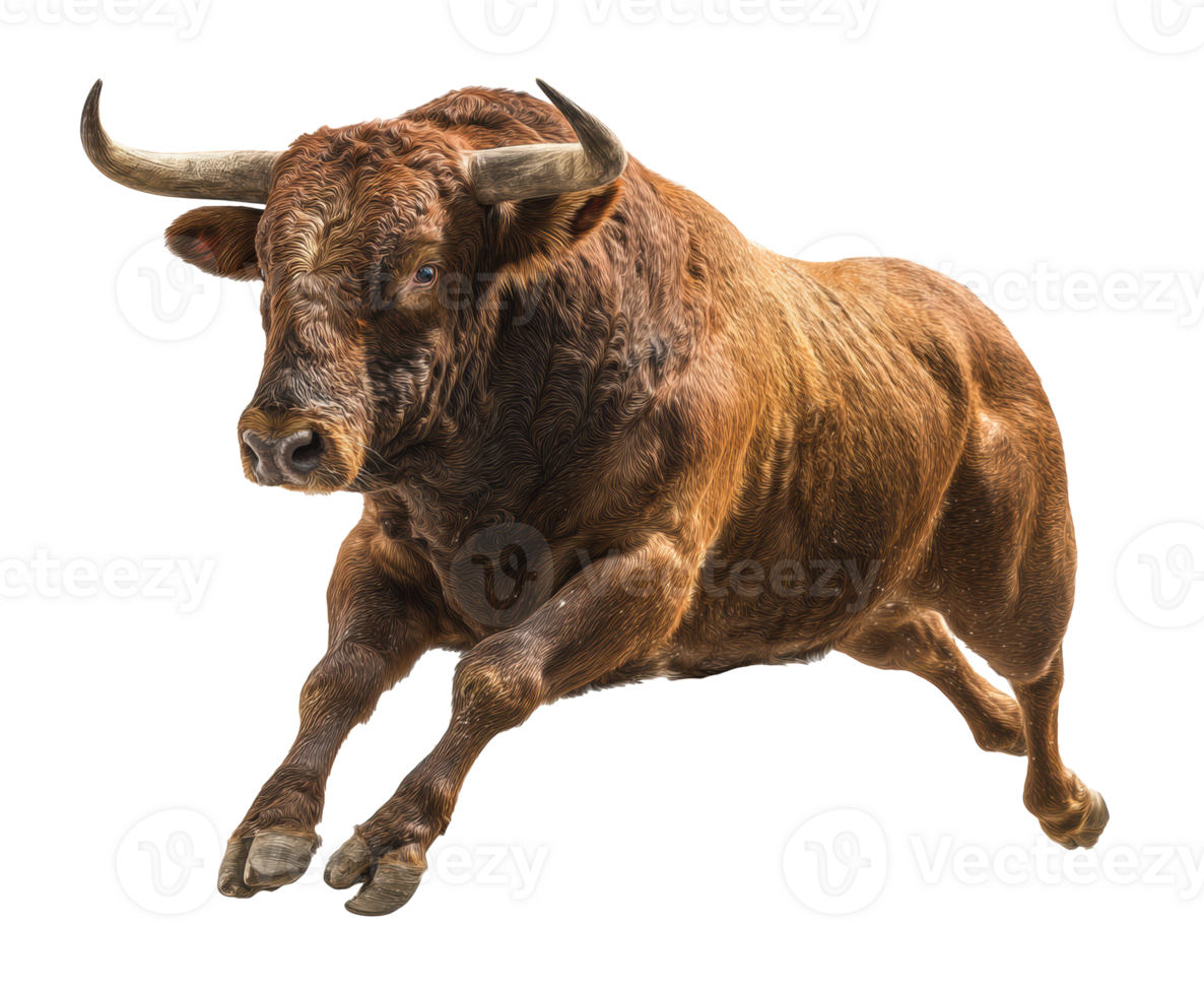 Powerful bull leaping with energy in an outdoor setting png