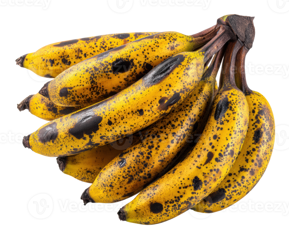 Ripe bananas with brown spots for healthy snacks and desserts png