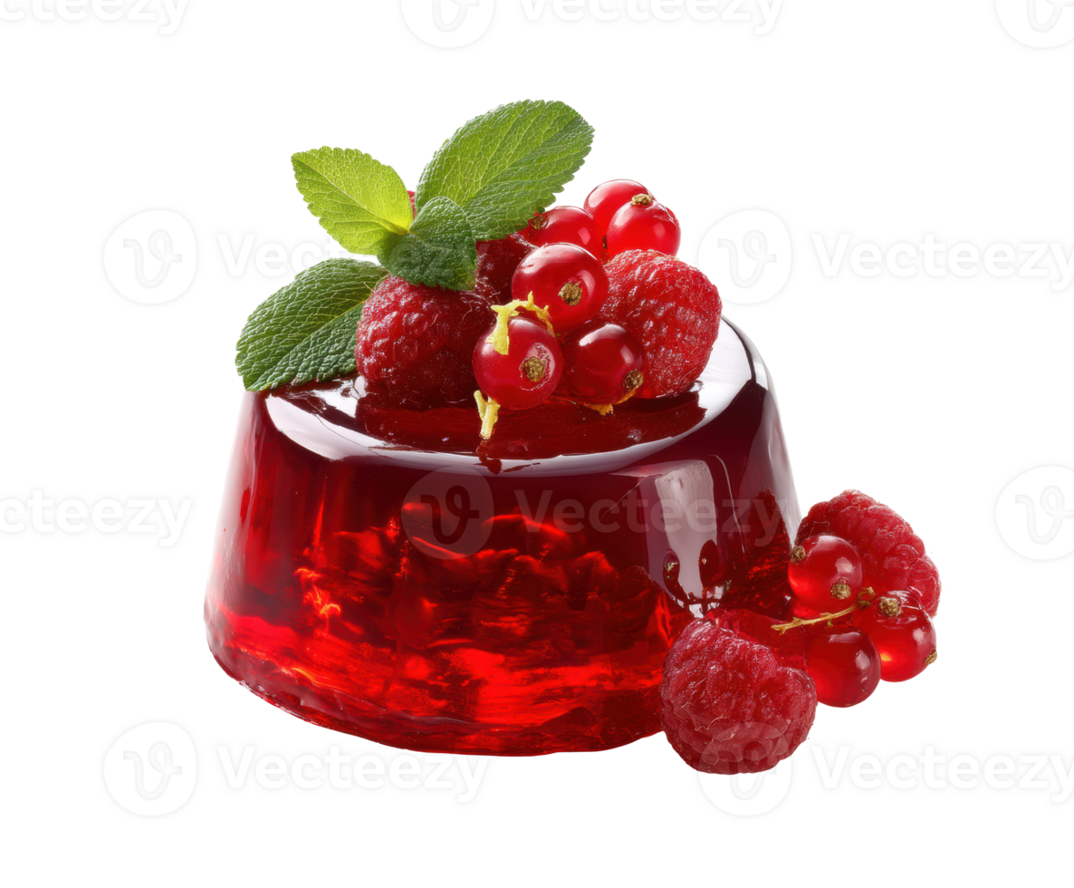 Red berry jelly dessert with fresh mint leaves for summer treat png