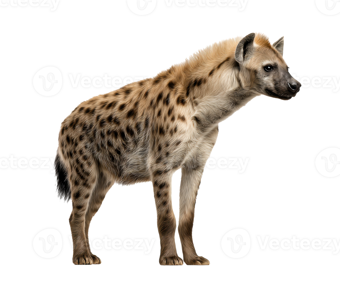 Spotted hyena standing elegantly with a curious expression png
