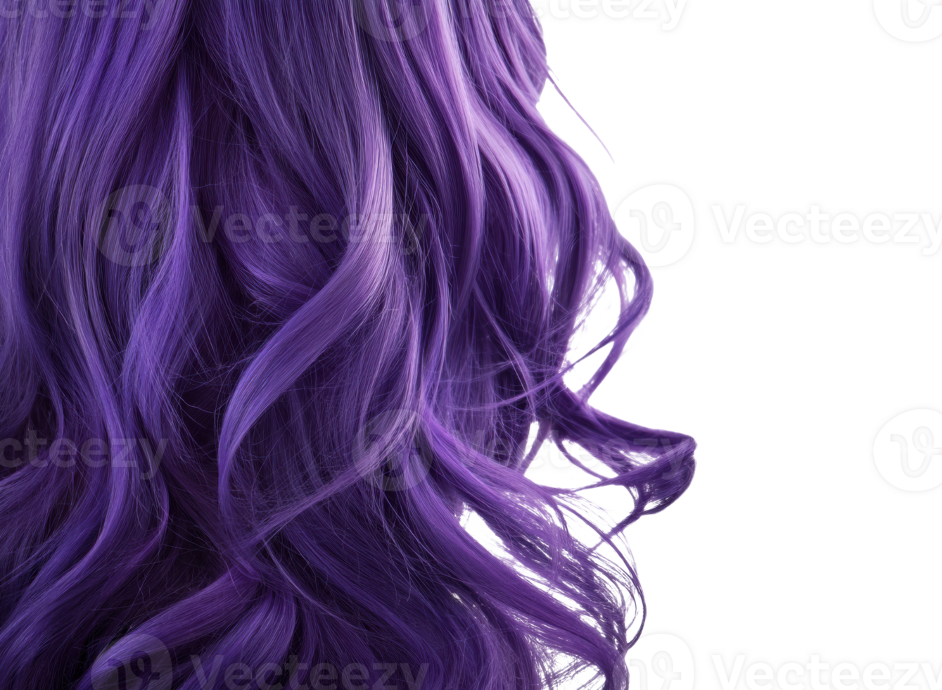 Vibrant purple hair with soft curls for creative styling png