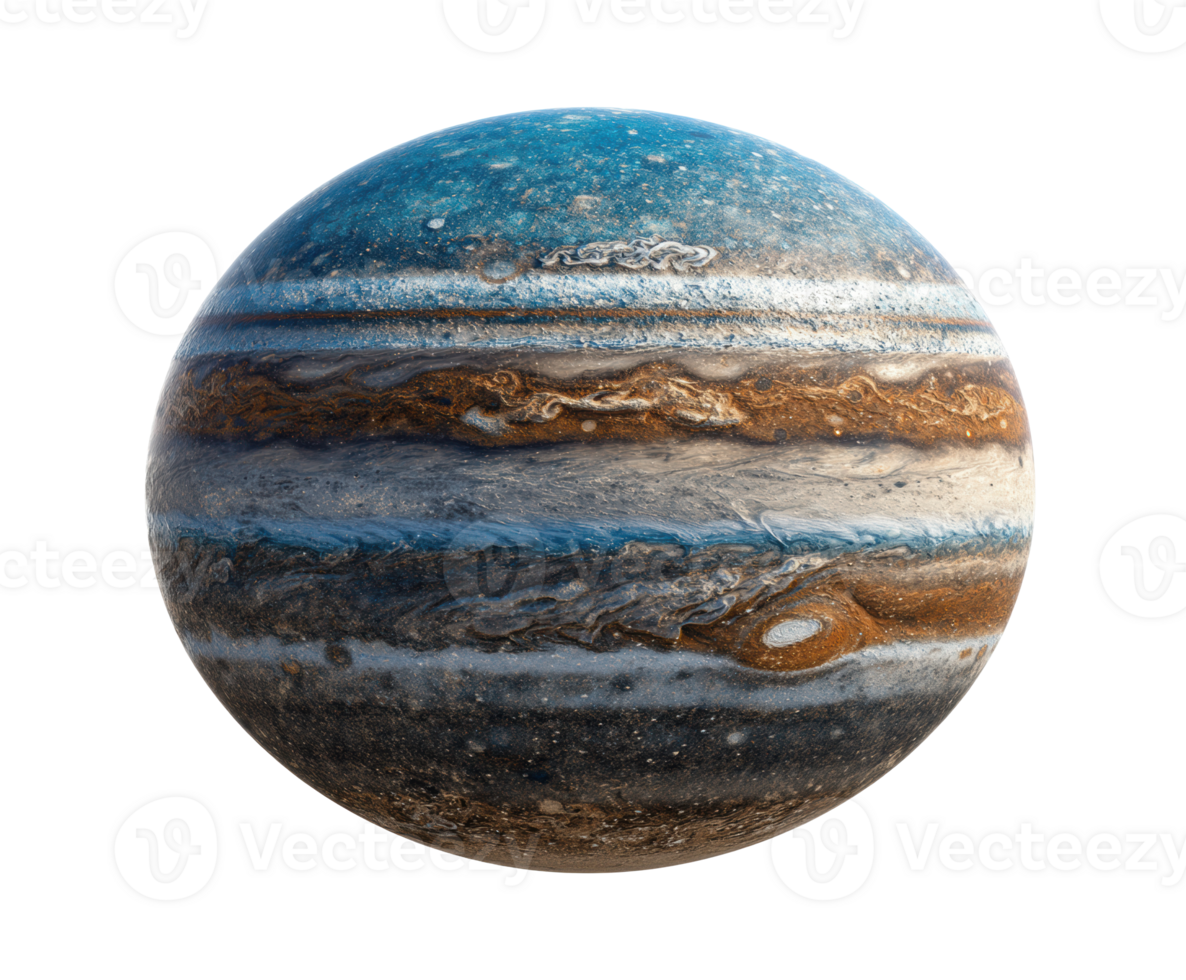 Colorful depiction of Jupiter with swirling clouds and bands png