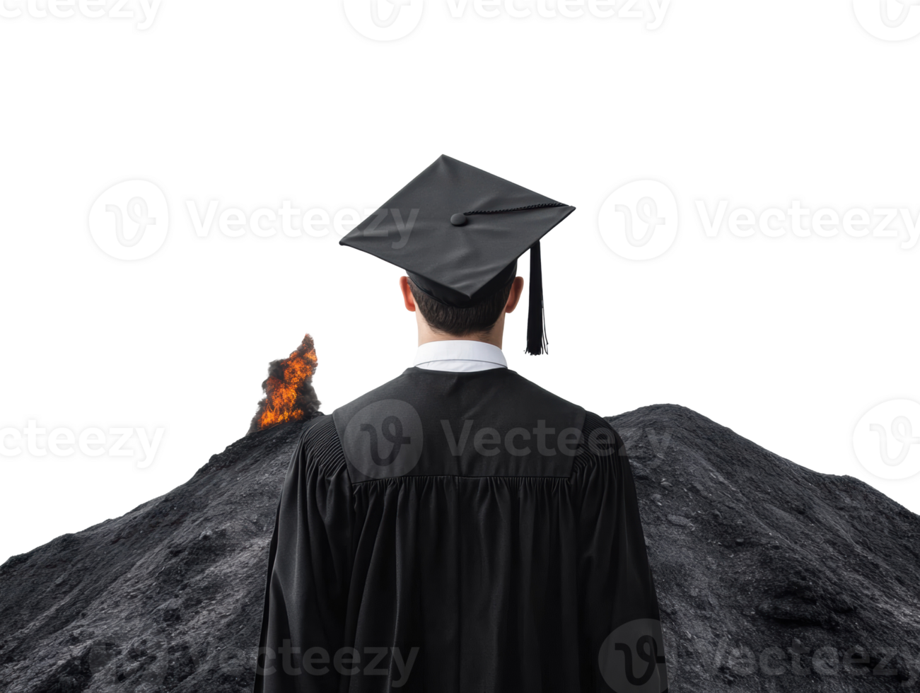 Graduation journey with a volcanic backdrop symbolizing challenges png