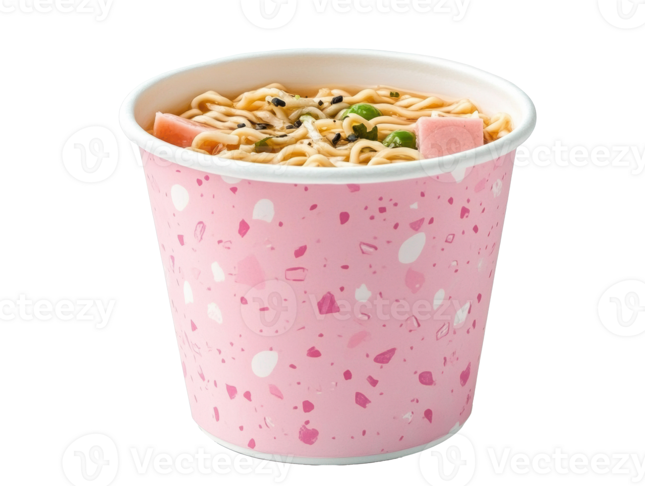 Delicious bowl of noodles in a trendy pink takeout container png