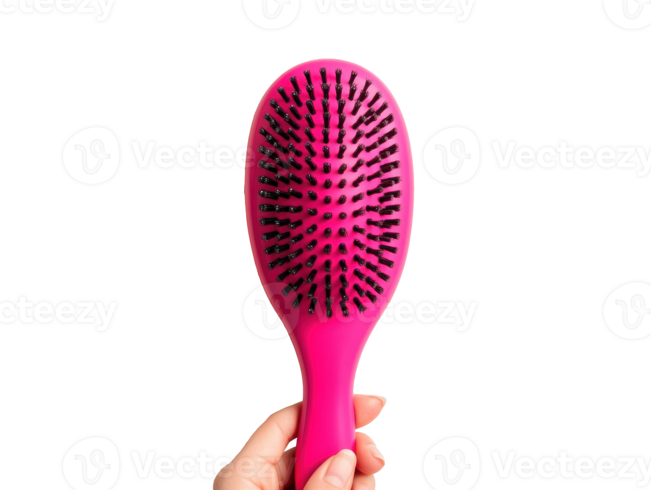 Bright pink hairbrush held in hand for daily grooming routine png