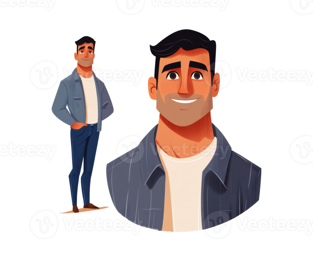 Handsome young man character illustration for creative projects png