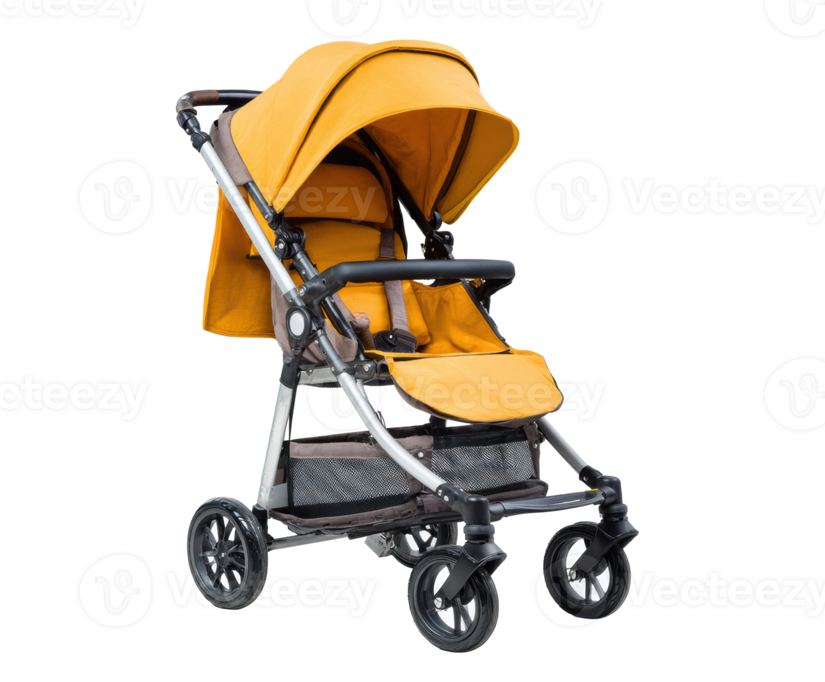 Versatile baby stroller in vibrant yellow for outdoor adventures png