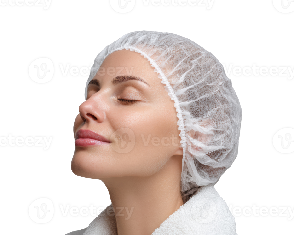 Relaxation in spa treatment with a woman wearing a hair cover png