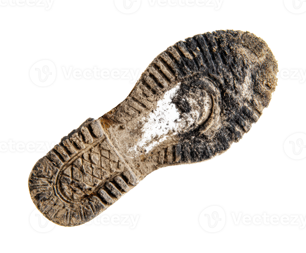 Dirty shoe sole showing wear and tear from outdoor activities png