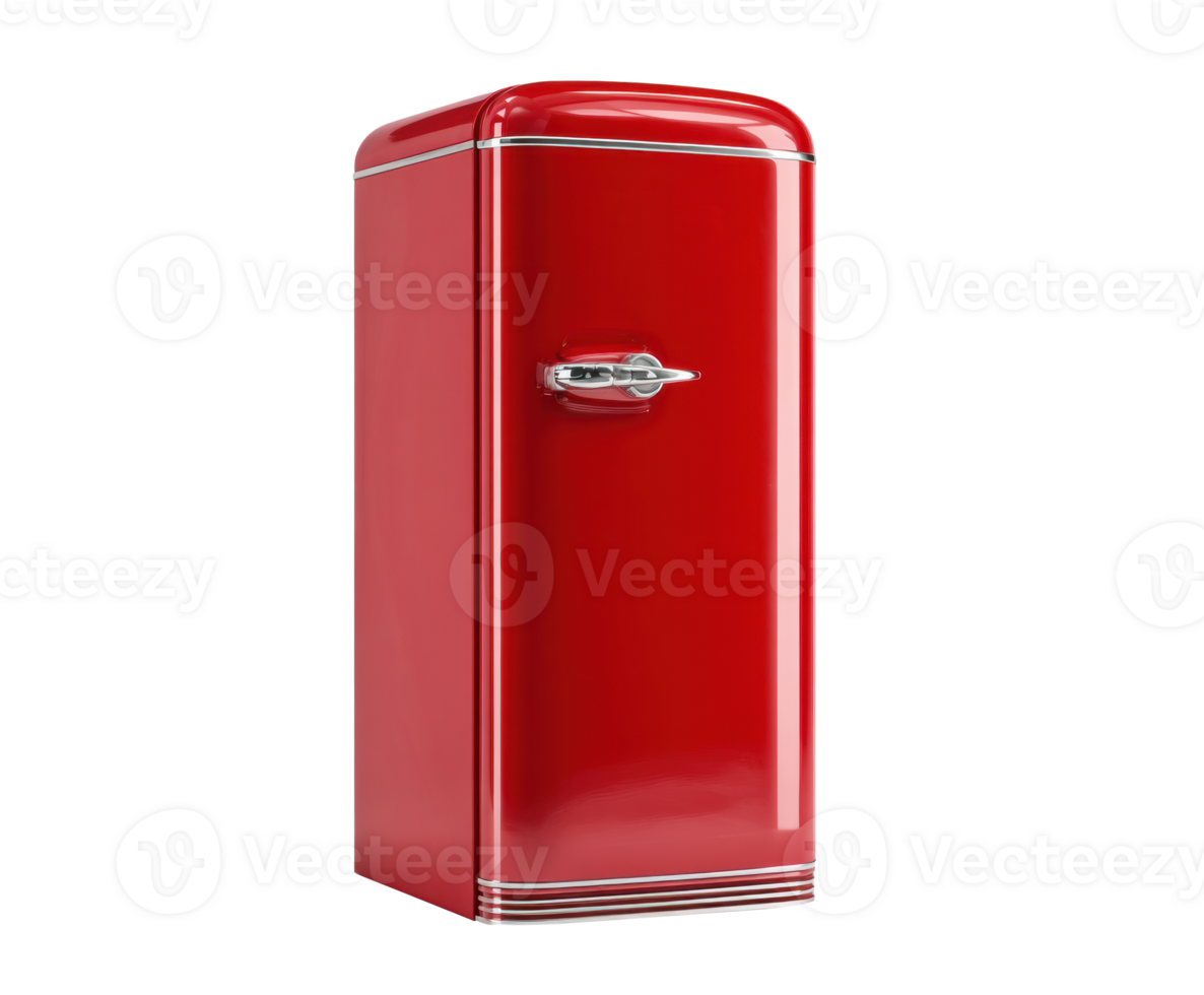 Classic red refrigerator for vintage kitchen decor design png