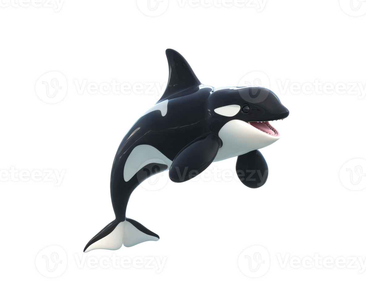 Orca whale jumping in clear water during a vibrant summer day png