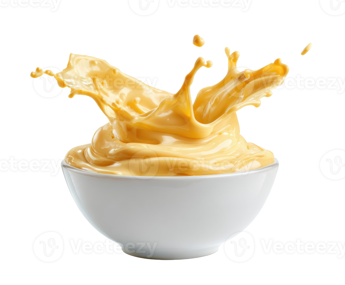 Creamy sauce splash in a white bowl ideal for culinary designs png