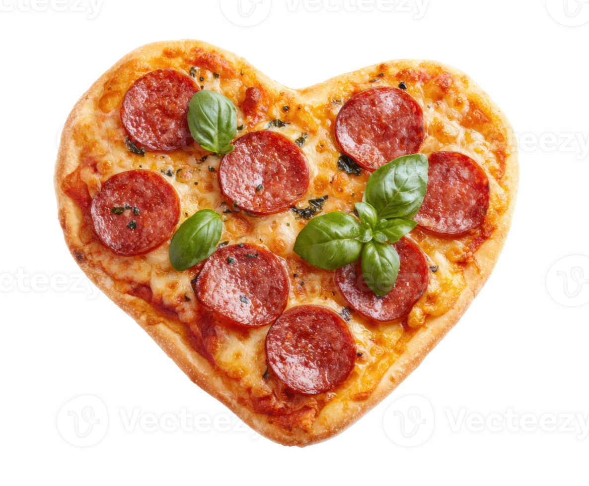 Heart-shaped pepperoni pizza for romantic dinner celebration png