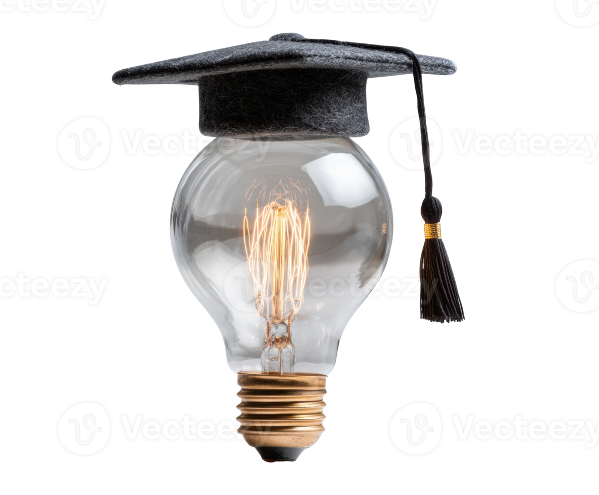 Graduation cap on a light bulb achievements and bright ideas png
