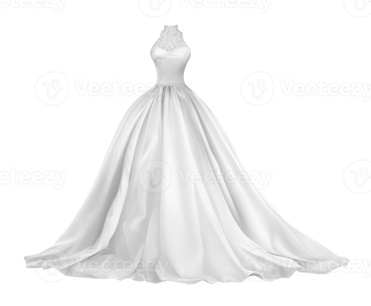 Elegant bridal gown with unique neckline for the wedding png