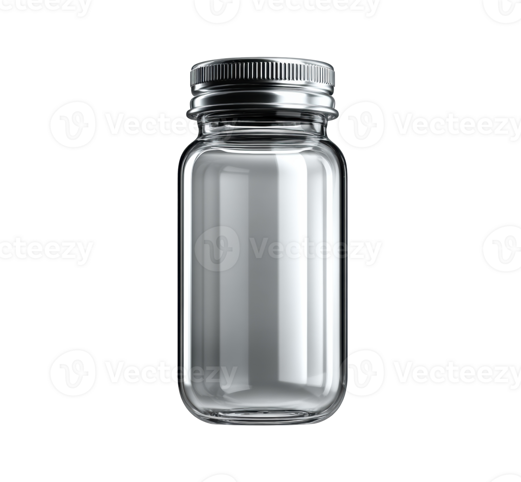 Clear glass jar with metal lid for storage and organization png