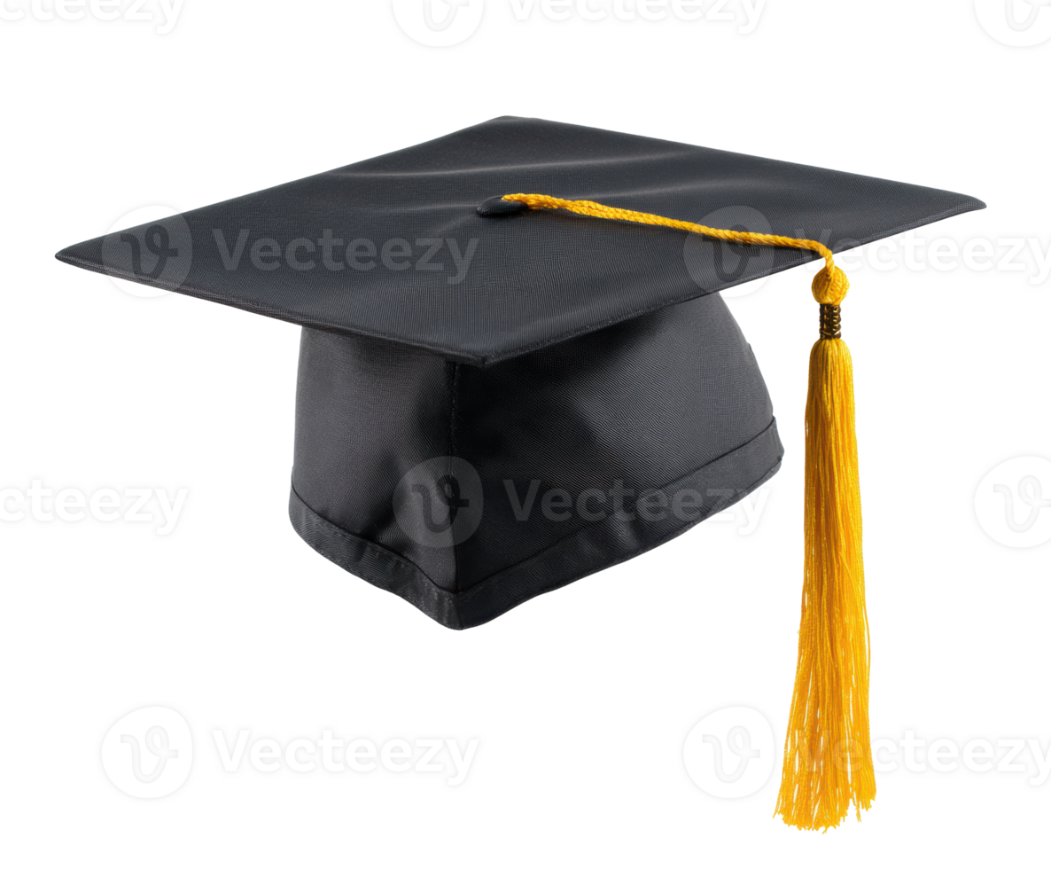 Graduation cap with yellow tassel for ceremony and celebration png
