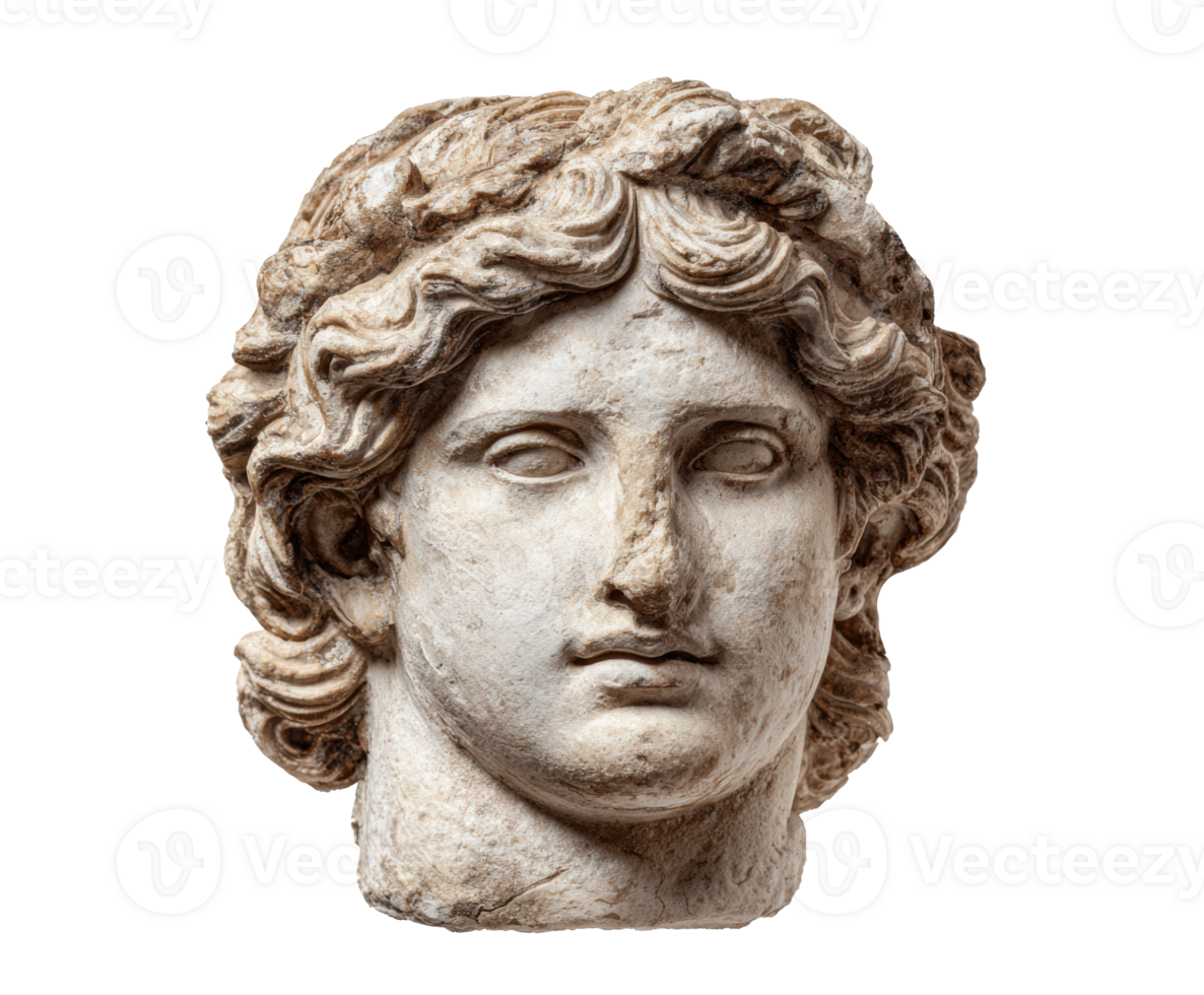 Classic Greek sculpture of a young male figure with wavy hair png