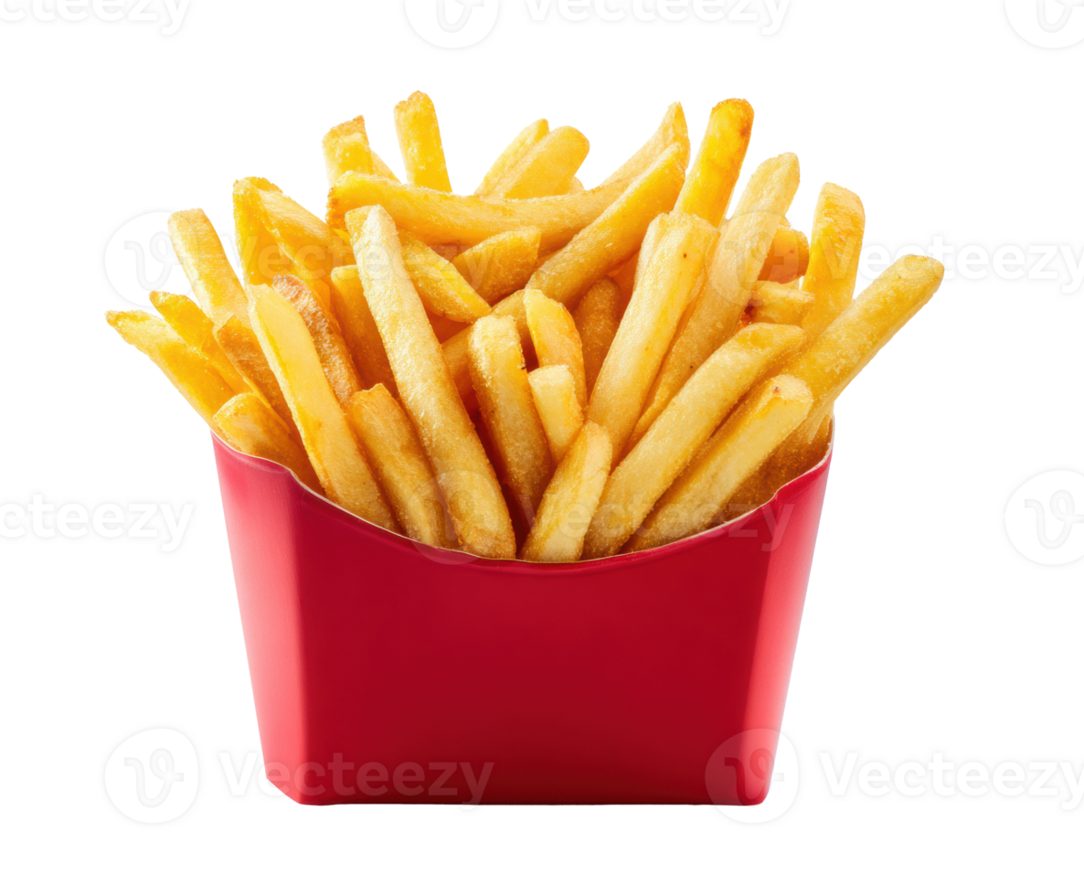 Delicious crispy French fries in red container for sharing png