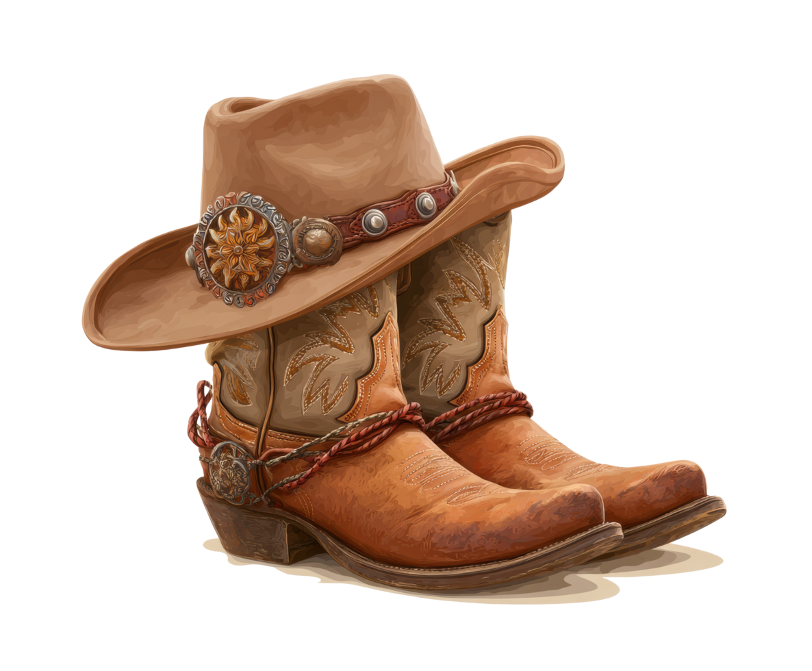 Rustic cowboy hat and boots displayed for traditional Western style png