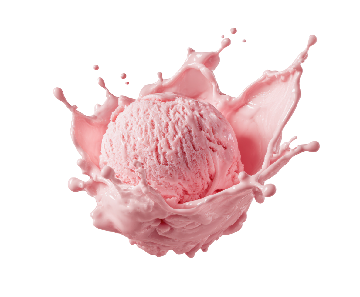 Sweet dessert splash with pink ice cream for summer enjoyment png