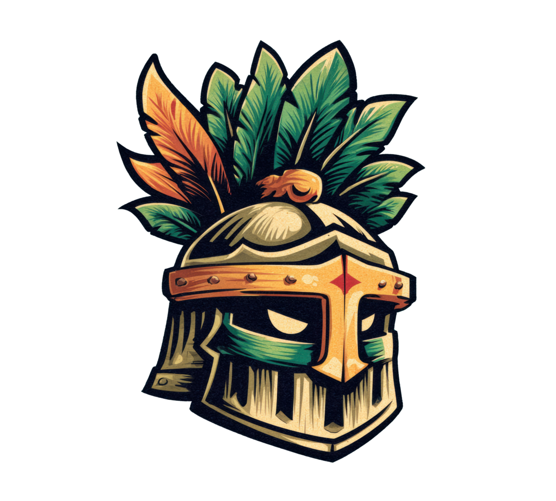 Inspired design of an ancient warrior helmet with feathers png