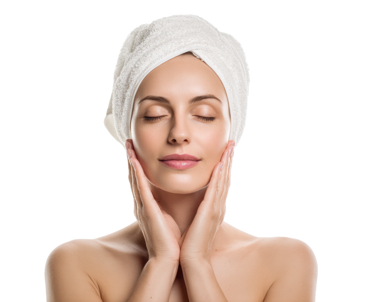 Relaxing spa treatment with a woman enjoying skincare routine png