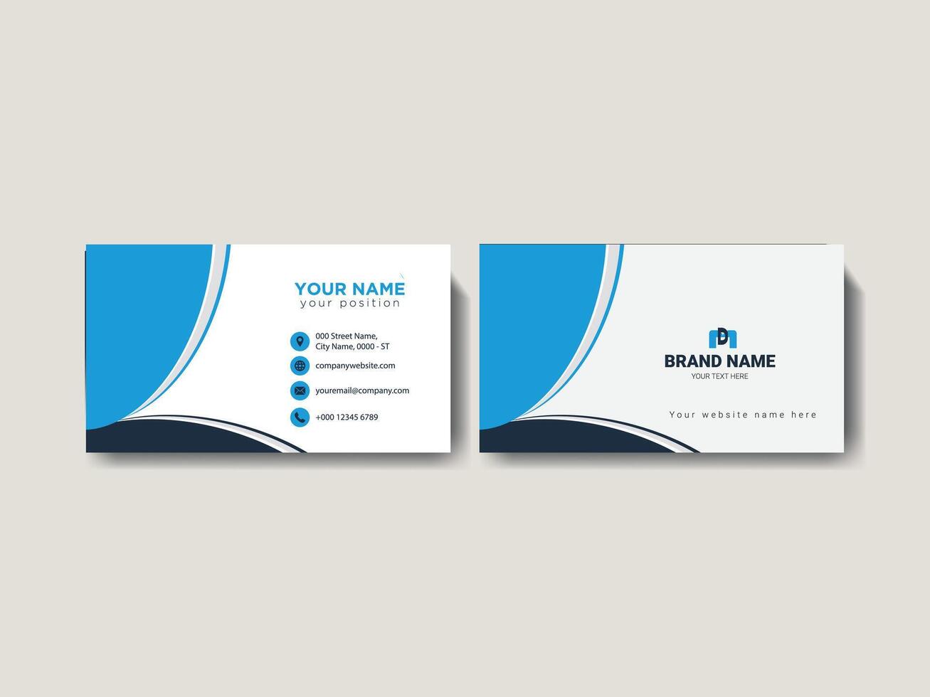 Modern Business Card Design with Wave Motif in Blue Tones pro vector