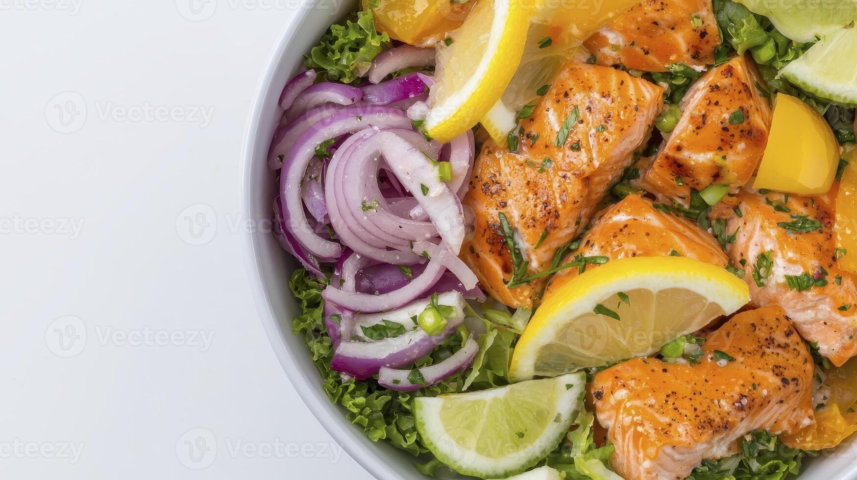Salmon Salad Bowl with Lemon, Lime, and Red Onion photo