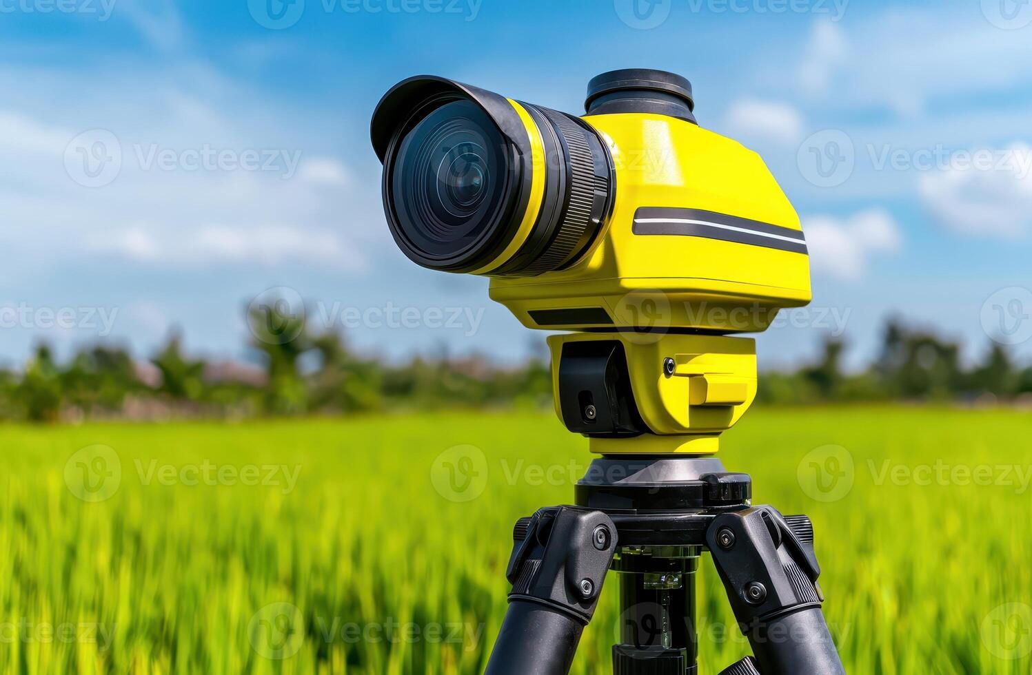 Yellow Surveying Device in Rice Paddy Field photo