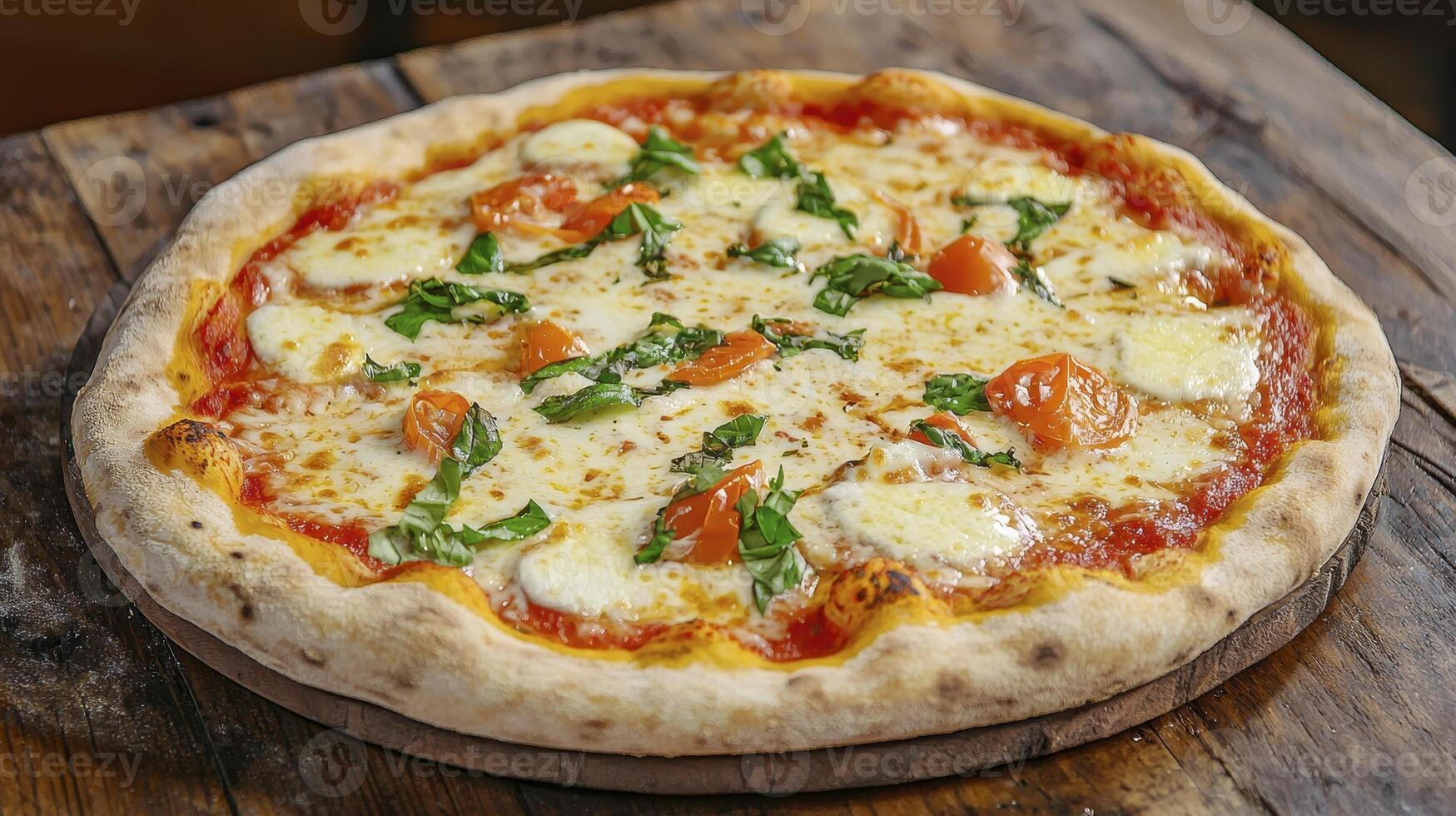 Rustic Cheese Pizza with Cherry Tomatoes and Basil photo