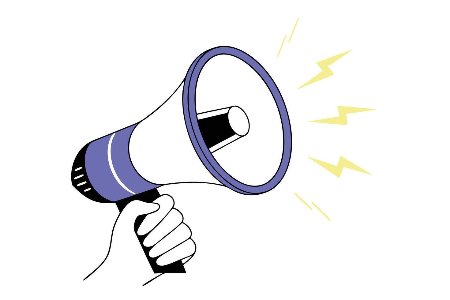 Illustration of a hand holding a megaphone loud speaker used for marketing announcements social media campaigns or protest themes with high impact communication visuals vector