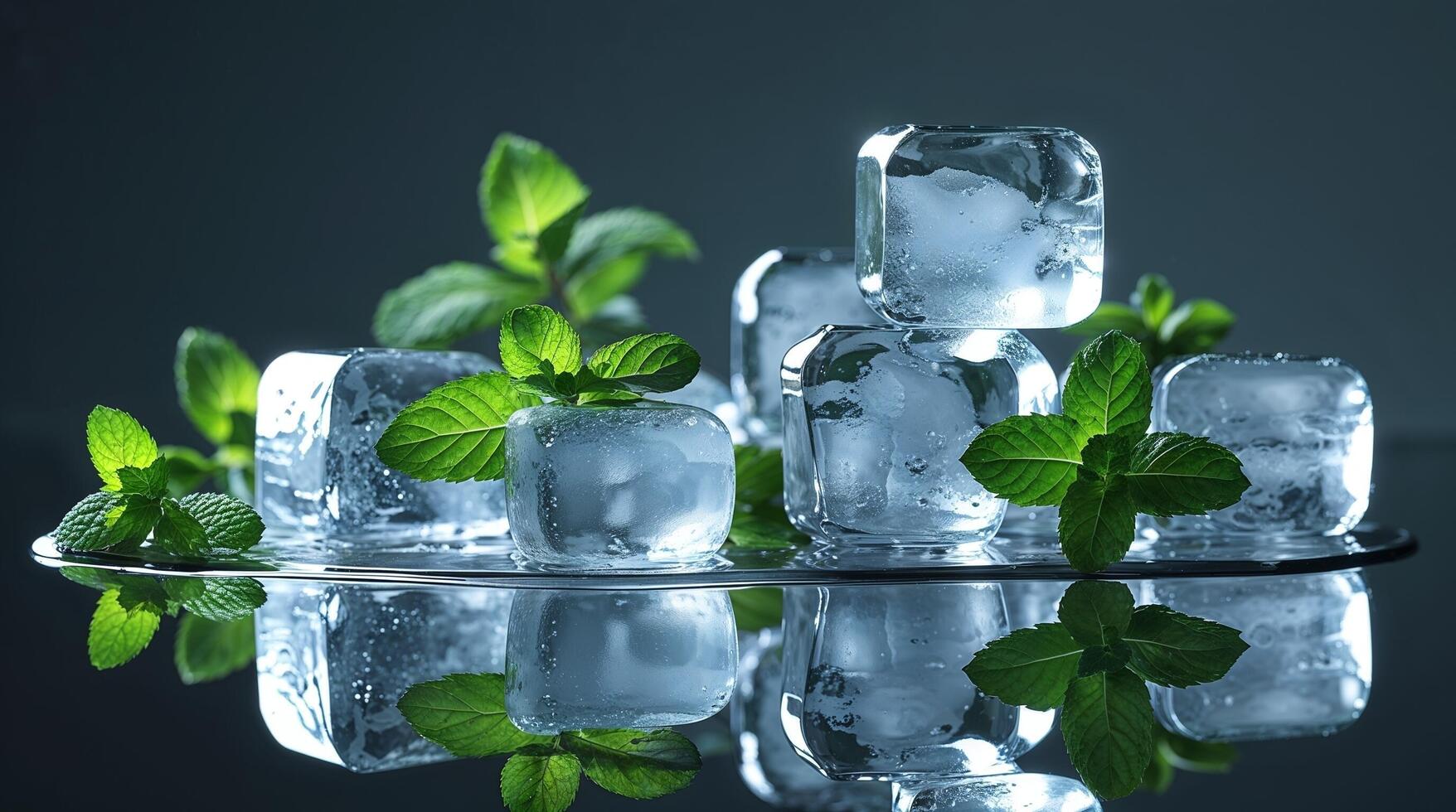 Refreshing Mint and Ice Cubes photo
