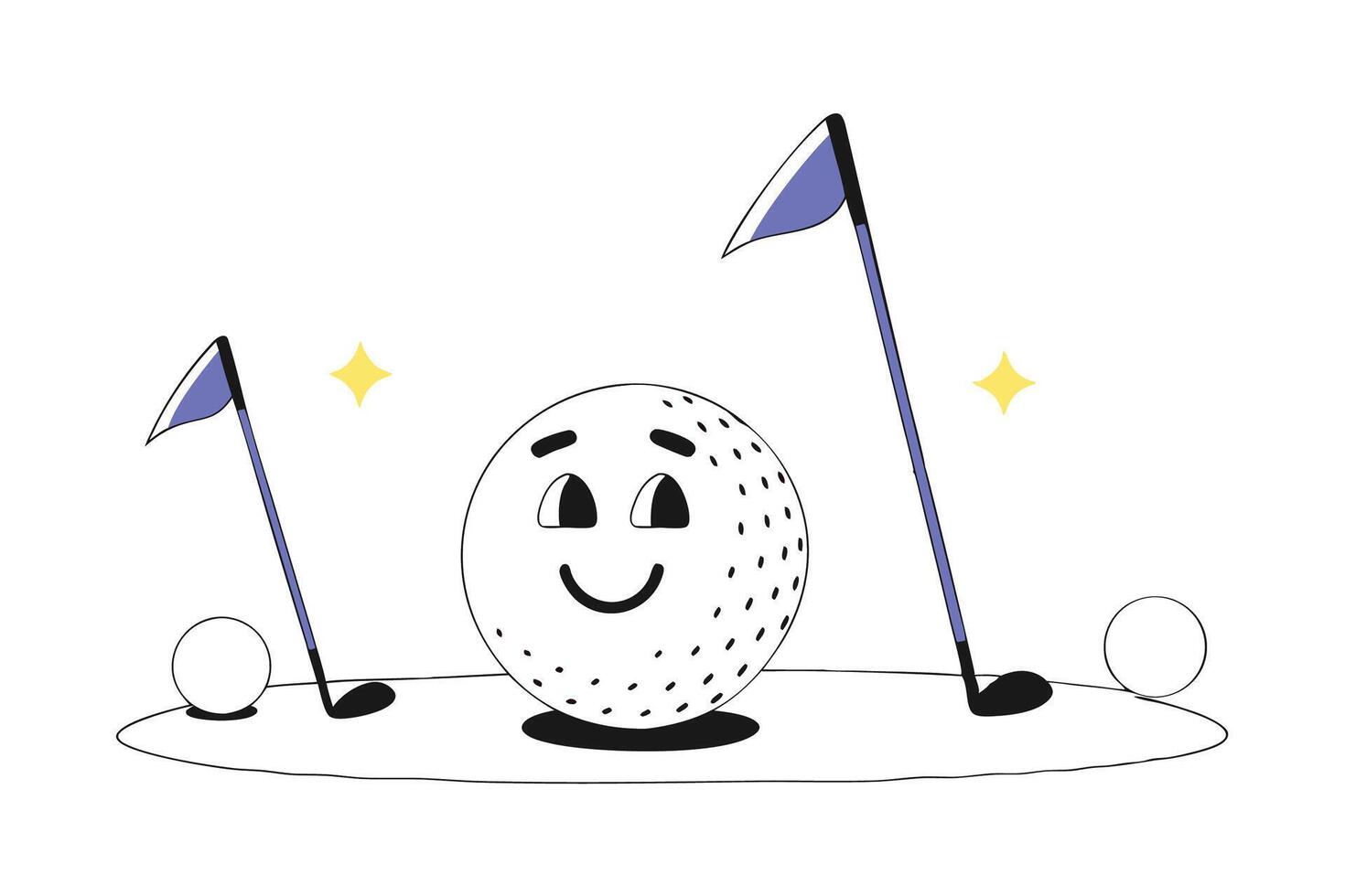 Golf Ball Character Featuring Golfing Equipment in a Detailed Putting Scene Emphasizing the Joy of Golf and Precision in Play vector