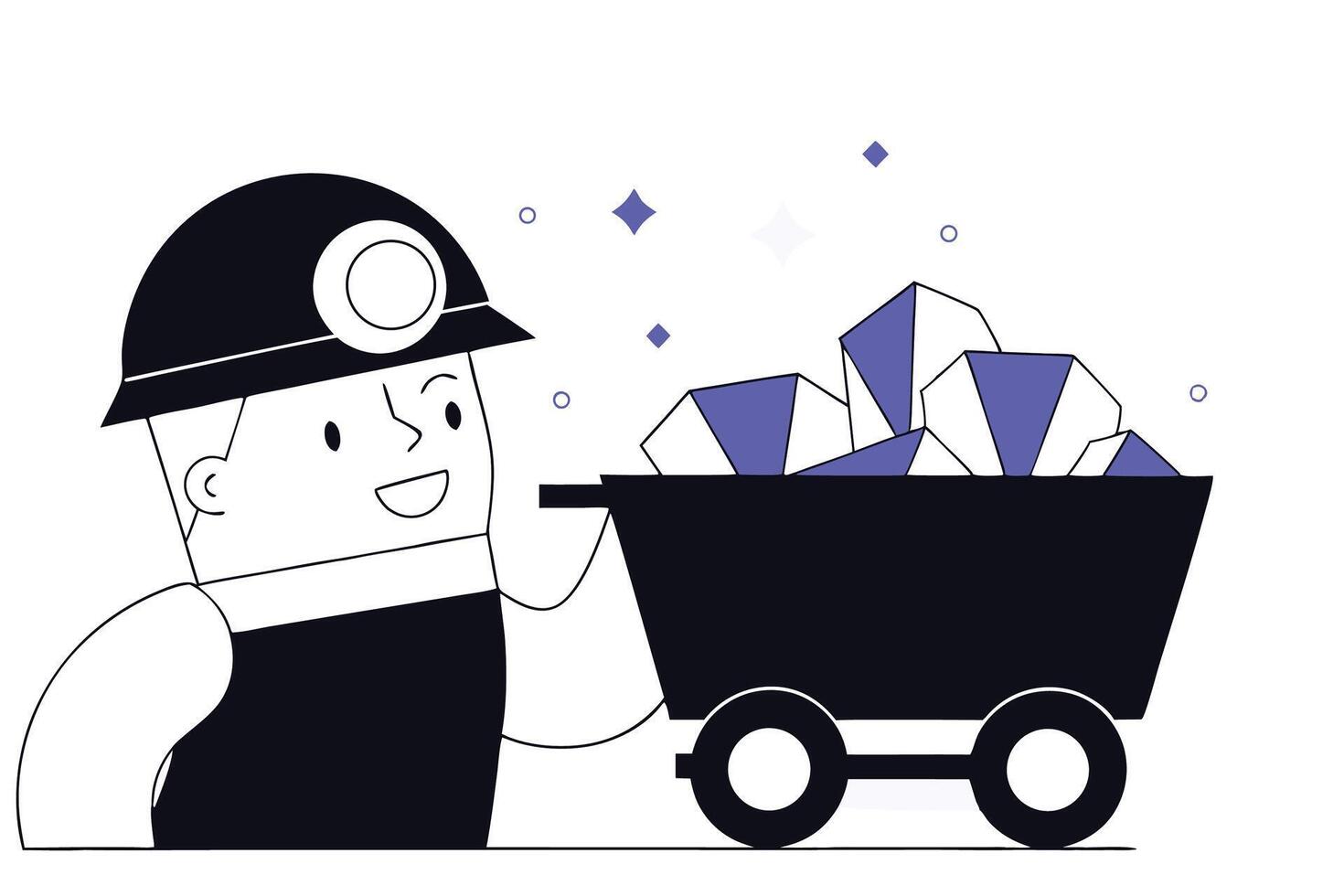 Mining cartoon character design featuring a cheerful miner with tools and safety gear to represent the mining industry and workforce vector