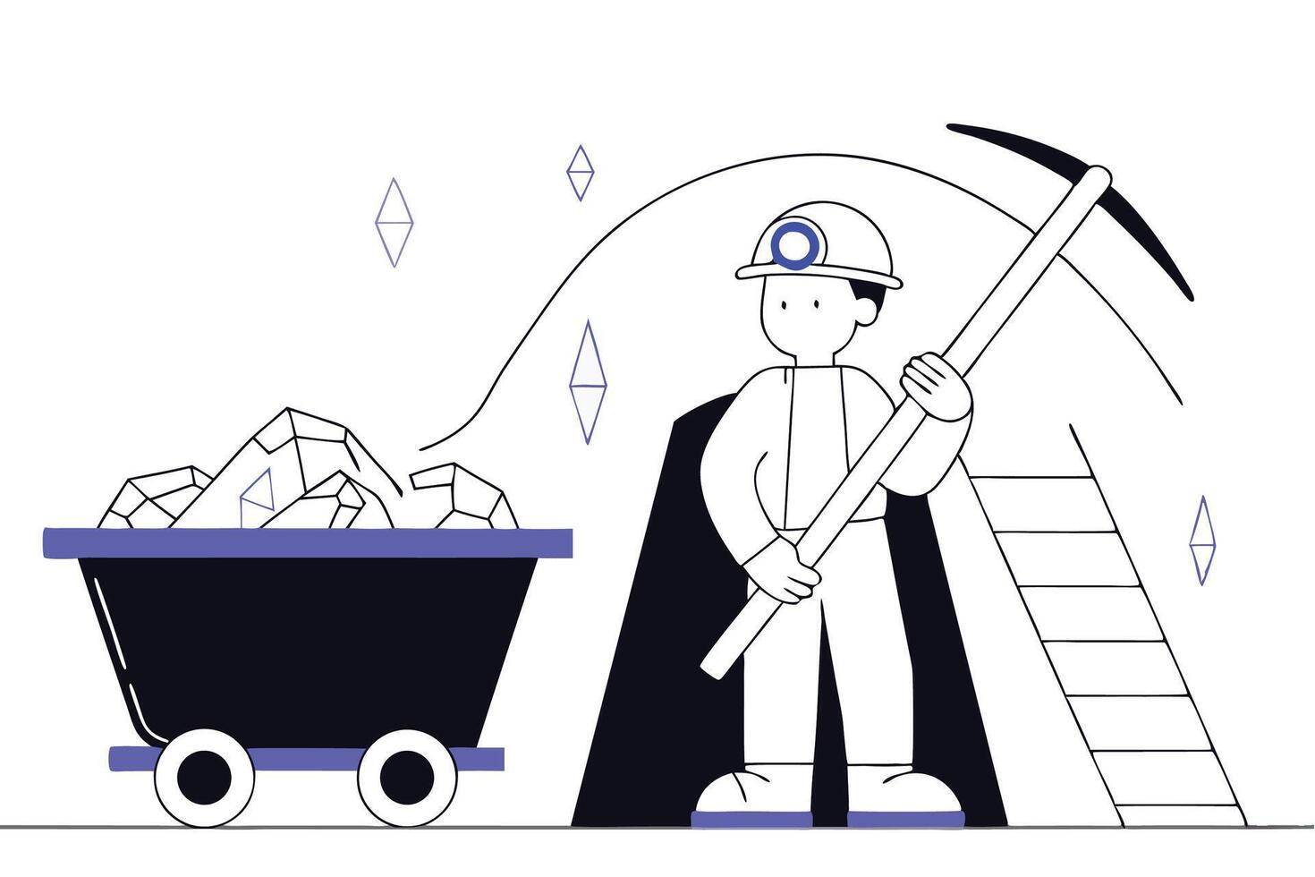 Mining cartoon character design portraying a miner with equipment emphasizing the hard work and dedication in the mining sector vector