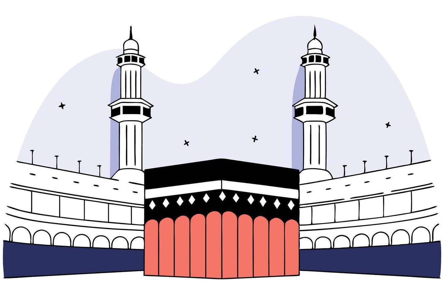 Highly artistic rendering of the Kaaba with detailed Islamic minarets captured in a vibrant and spiritual setting perfect for decor or publications vector