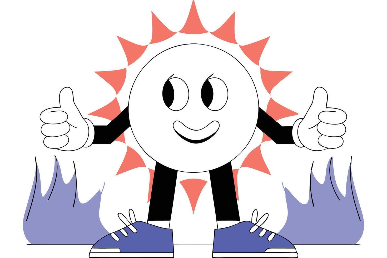 Happy sun character cartoon with a bright smile and fire flame effect illustrated in a cheerful and fun style ideal for kids themes or summer projects vector