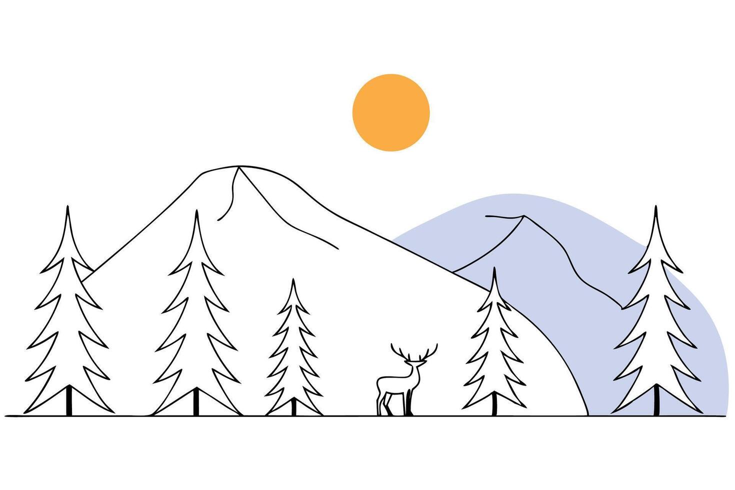Detailed Silhouette of Mountain Landscape with Pine Trees vector