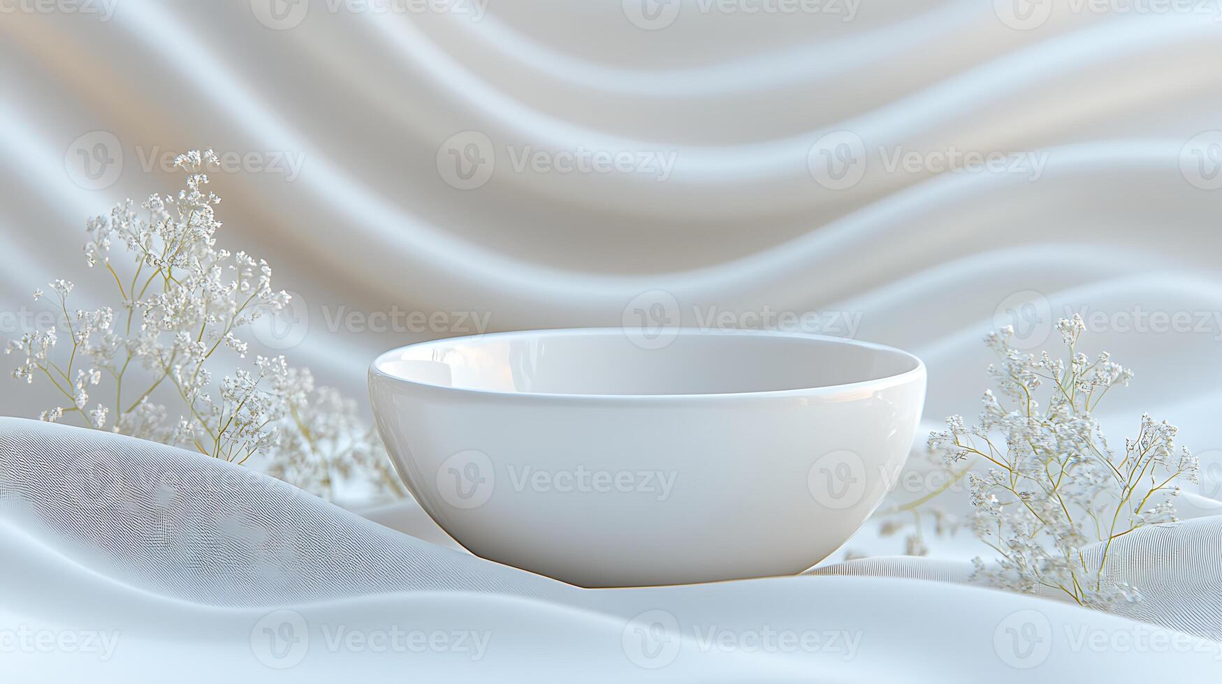 a white cup sitting on a white cloth photo