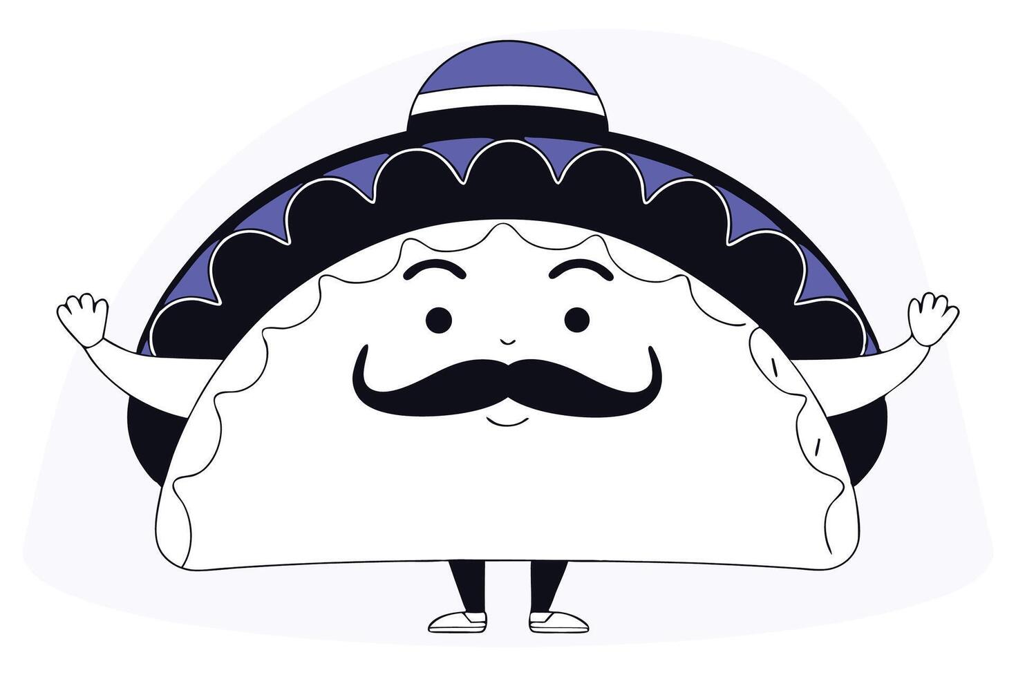 Cute taco cartoon character dressed in festive Mexican costume bringing a lively and joyful mood vector