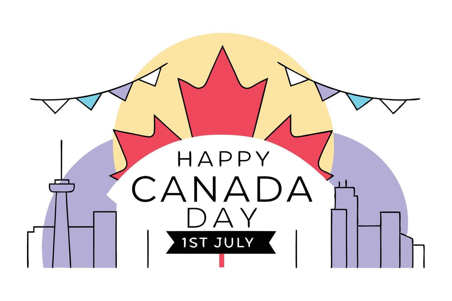 Happy Canada Day July First Banner with Red Maple Leaf Symbolizing Patriotism and Joyous Festivities in a Simple Yet Impactful Banner Design vector