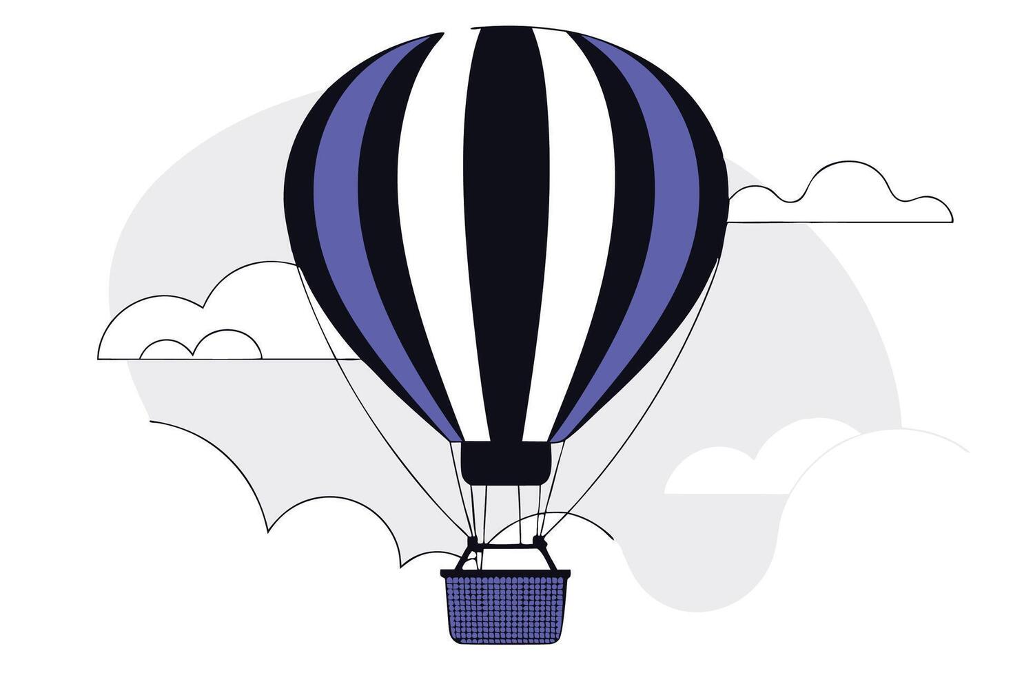 Hot air balloon with red and white stripes and wicker basket floating in clear sky ideal for travel posters adventure themed designs and whimsical art vector
