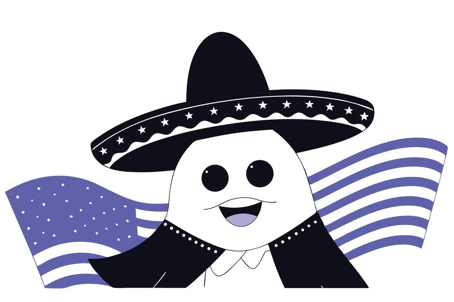 Cartoon character wearing a sombrero with american flag elements illustrated in a patriotic and festive style ideal for national holiday themed designs vector